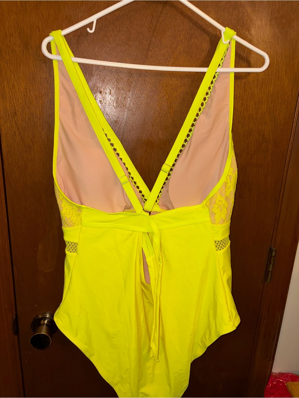 Neon Yellow Lace V-Neck One-Piece Swimsuit - Picture 2 of 4